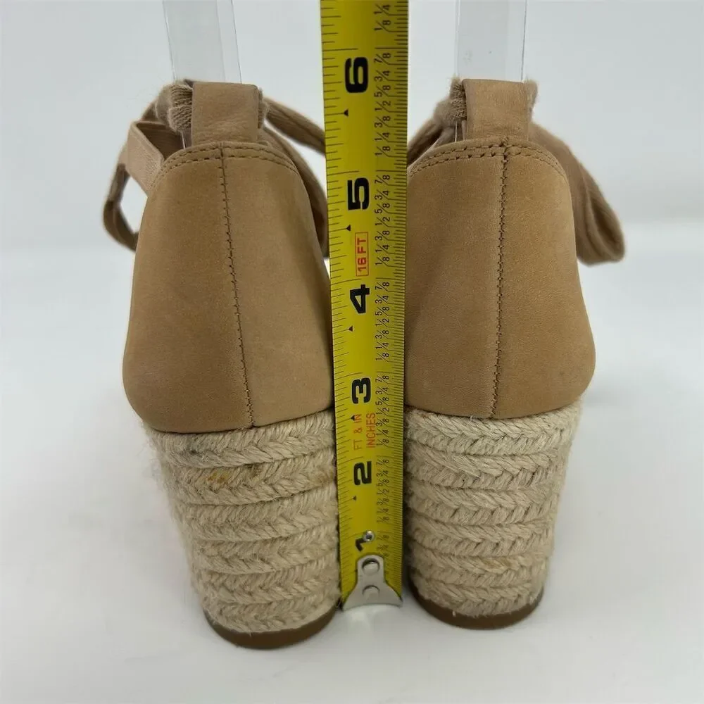 Corso Como Women's Lace Up Tan Brown Leather Espadrille Wedge Sandals Size 7.5